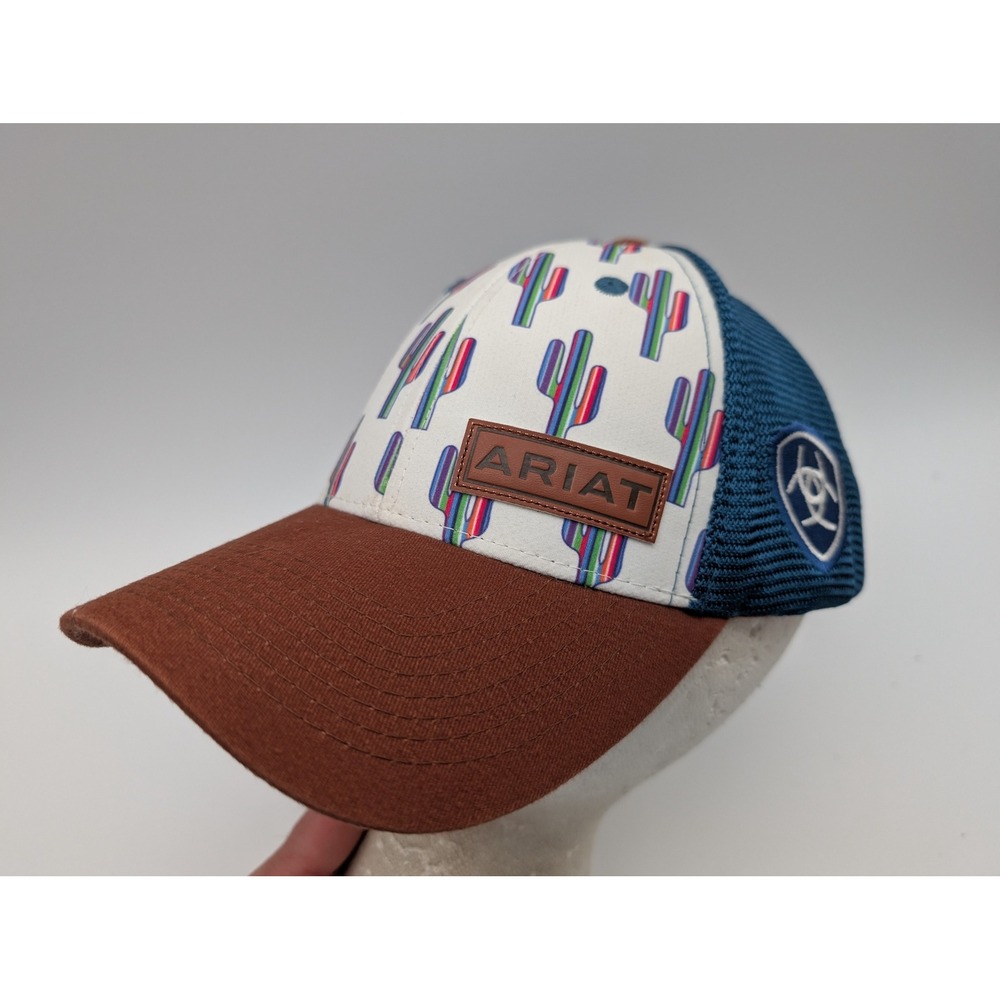 Ariat Mens Cactus Print Mesh Back Trucker Hat Brown Blue Snapback Cap